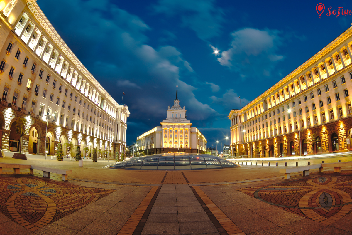 Safe walking street in central Sofia night lights